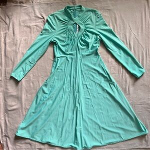 Long Sleeve Keyhole A-Line Dress in Mint Green